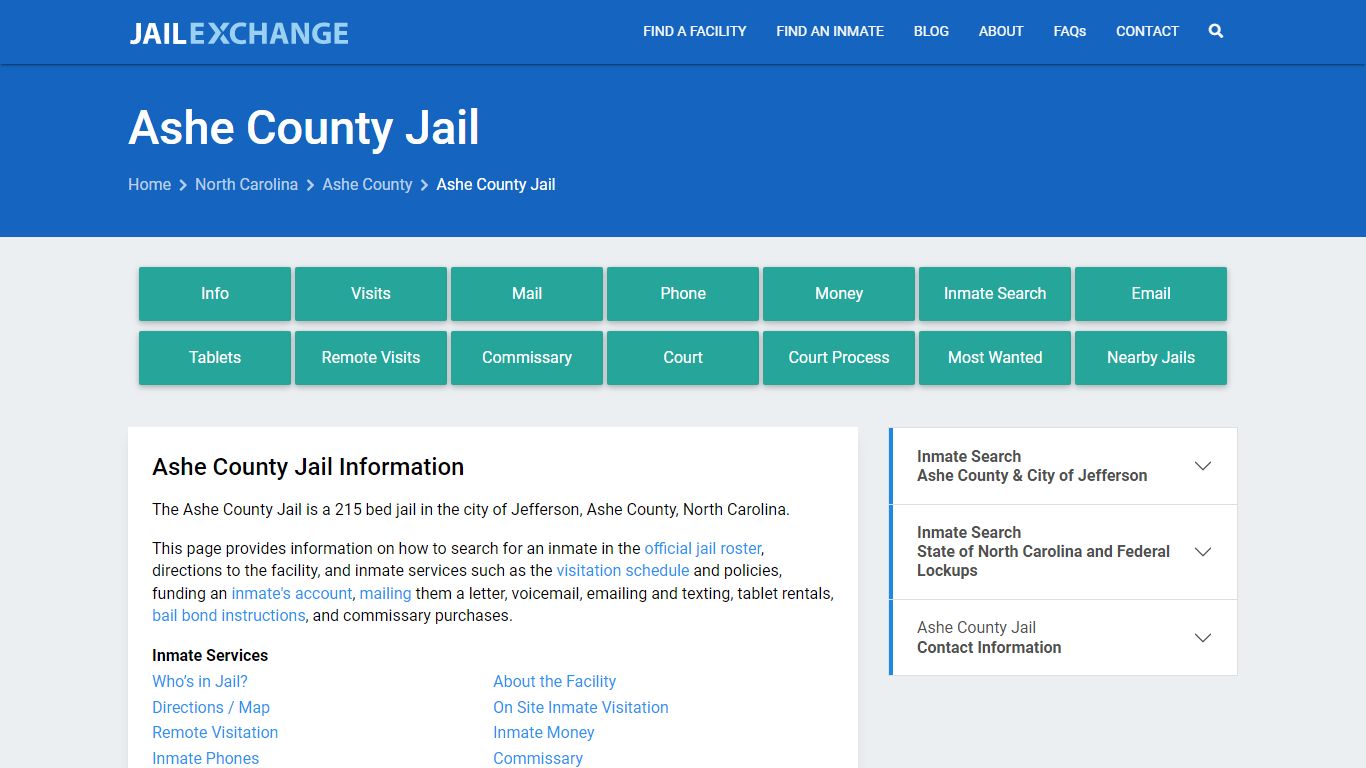 Ashe County Jail, NC Inmate Search, Information